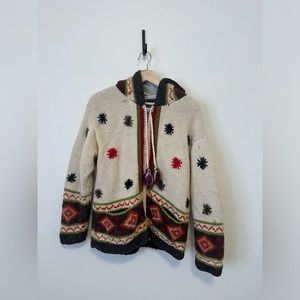 Woolen Zip Up Whimsical Wool Jacket Gnome Hood Made in Nepal